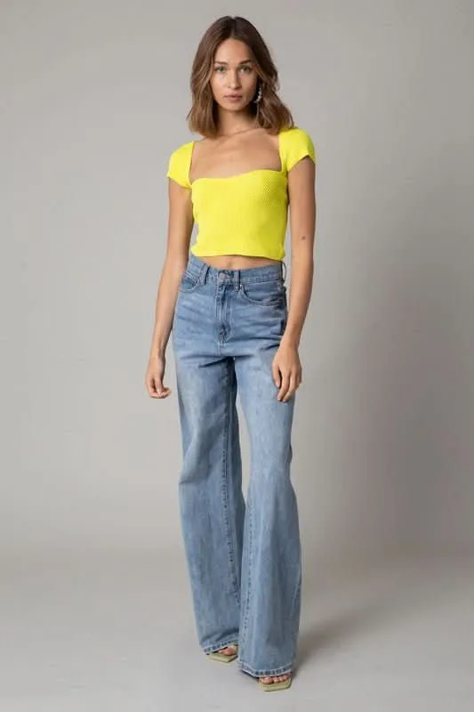 Emma Lemon Cap Sleeve Sweater Crop Top sold by Boho Pink product image thumbnail 4