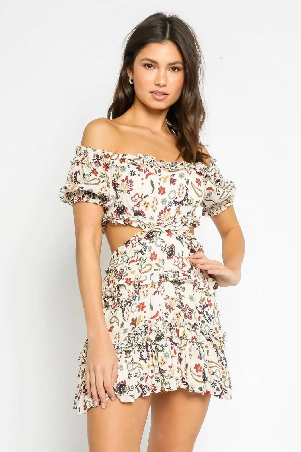 Maya Ivory Floral Off-the-Shoulder Mini Dress sold by Boho Pink product image thumbnail 2