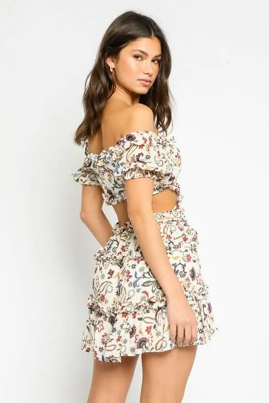 Maya Ivory Floral Off-the-Shoulder Mini Dress sold by Boho Pink product image thumbnail 3