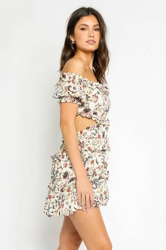 Maya Ivory Floral Off-the-Shoulder Mini Dress sold by Boho Pink product image thumbnail 4