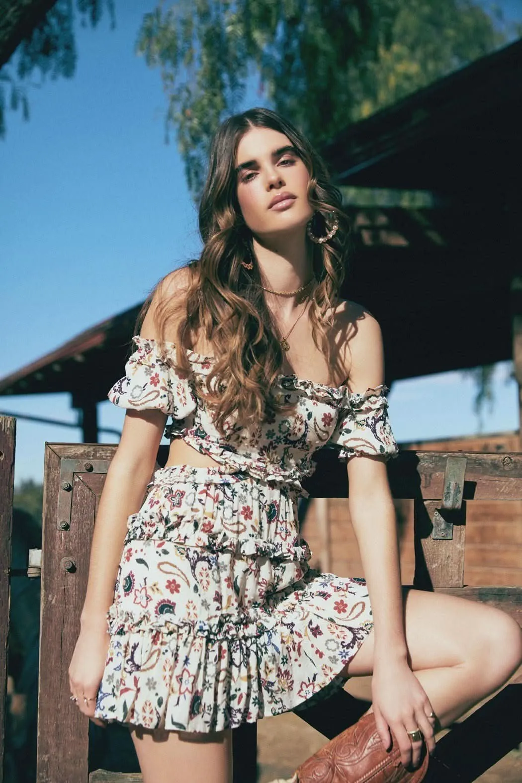 Maya Ivory Floral Off-the-Shoulder Mini Dress sold by Boho Pink