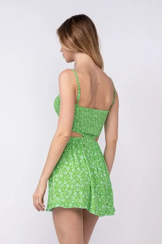 Nadia Green Floral Cutout Mini Dress sold by Boho Pink product image thumbnail 4