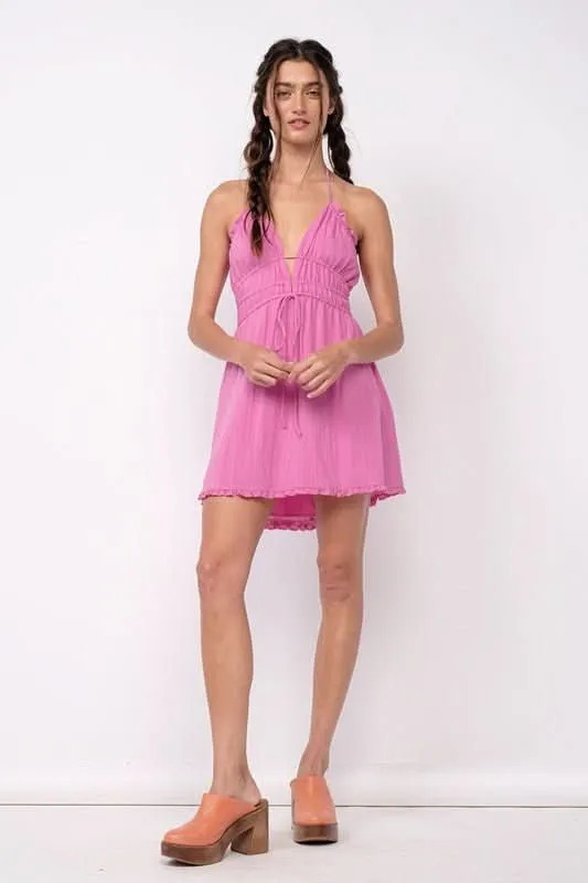 Kristen Pink Halter Mini Dress sold by Boho Pink product image thumbnail 5