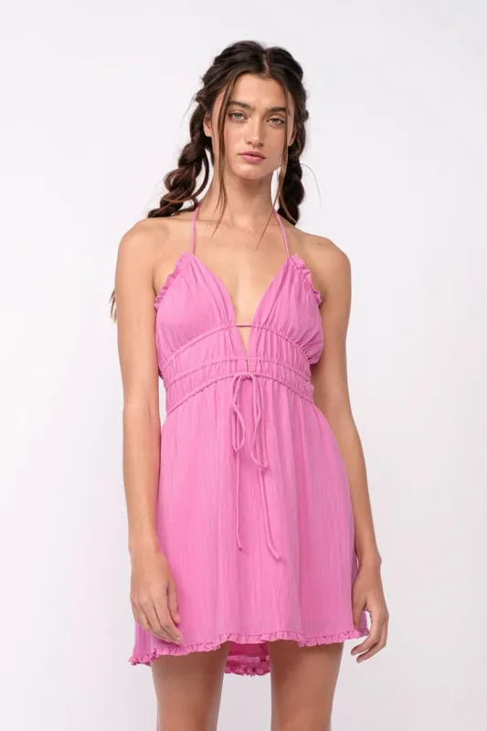 Kristen Pink Halter Mini Dress sold by Boho Pink