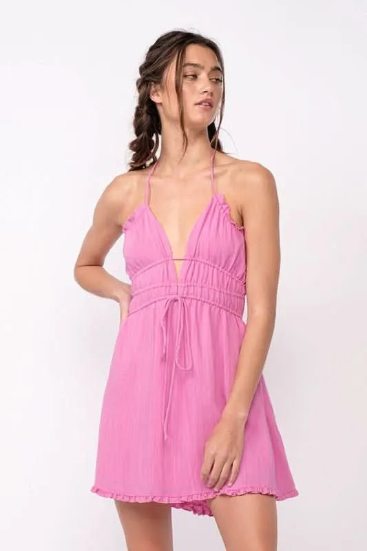 Kristen Pink Halter Mini Dress sold by Boho Pink product image thumbnail 3