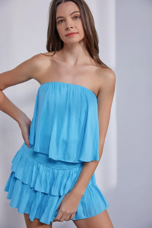 Monaco Blue Atoll Strapless Romper made by Mustard Seed