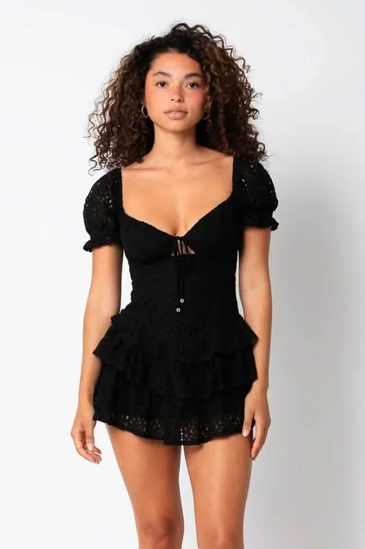 Penelope Black Lace Mini Dress sold by Boho Pink