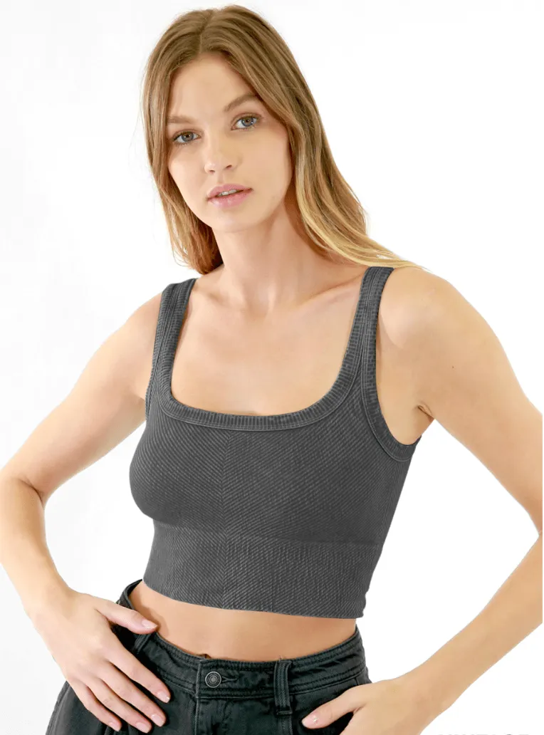 NIKIBIKI Vintage Black Cropped Chevron Tank sold by Boho Pink