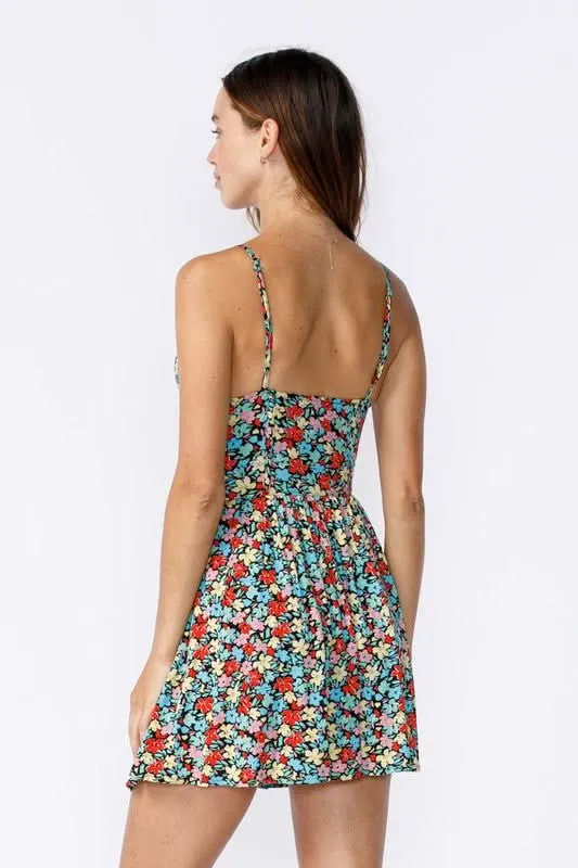 Dalia Blue and Red Floral Print Cami Dress sold by Boho Pink product image thumbnail 4