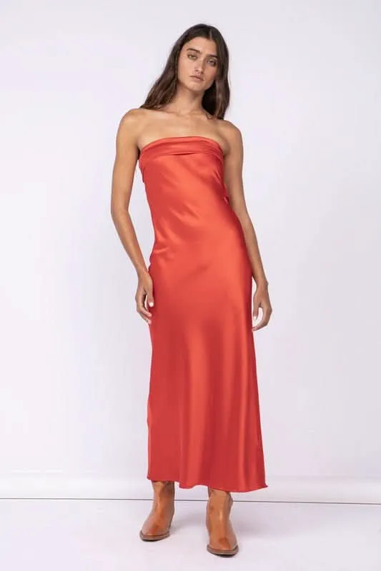 Irene Red Satin Strapless Maxi Dress sold by Boho Pink product image thumbnail 3