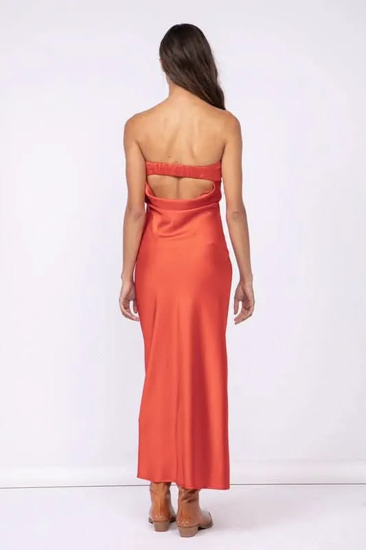 Irene Red Satin Strapless Maxi Dress sold by Boho Pink product image thumbnail 5