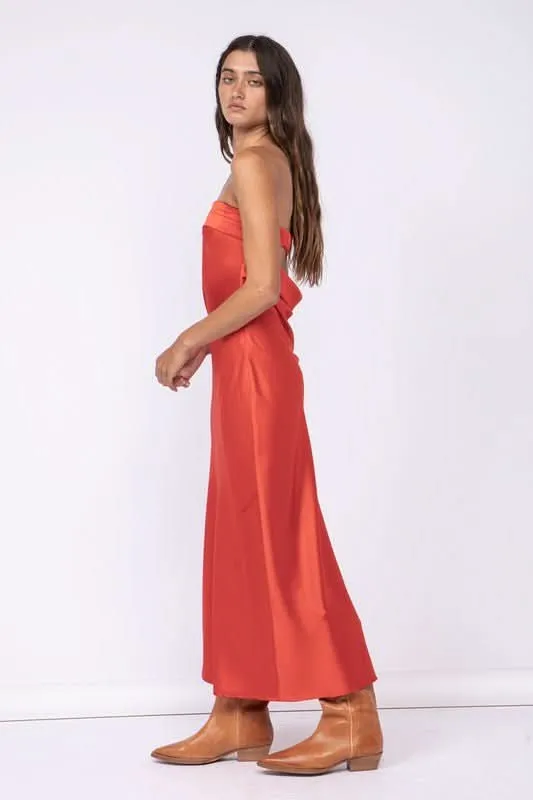 Irene Red Satin Strapless Maxi Dress sold by Boho Pink product image thumbnail 2