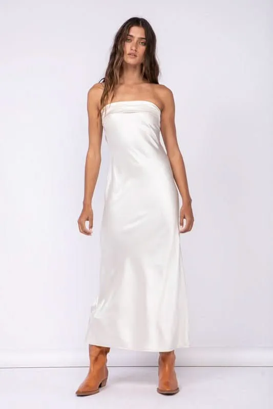 Irene Cream Satin Strapless Maxi Dress sold by Boho Pink product image thumbnail 3