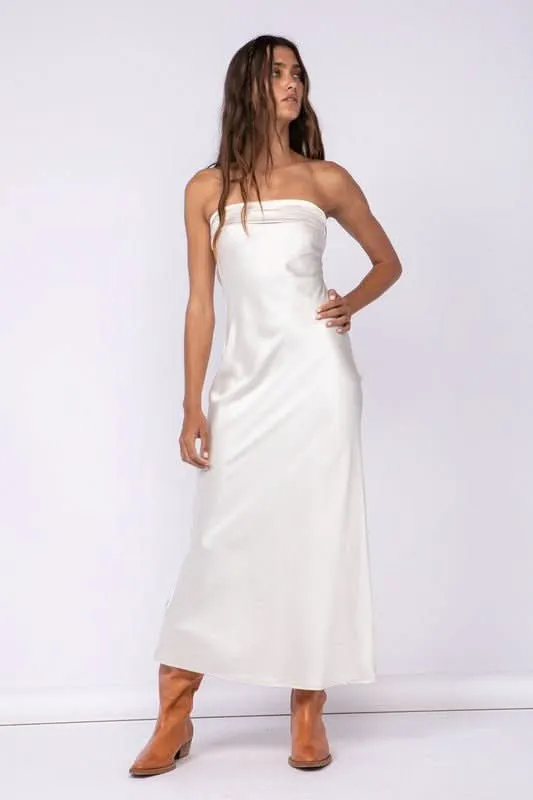 Irene Cream Satin Strapless Maxi Dress sold by Boho Pink product image thumbnail 2