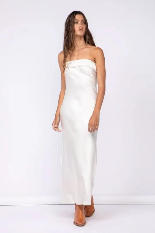 Irene Cream Satin Strapless Maxi Dress sold by Boho Pink product image thumbnail 4