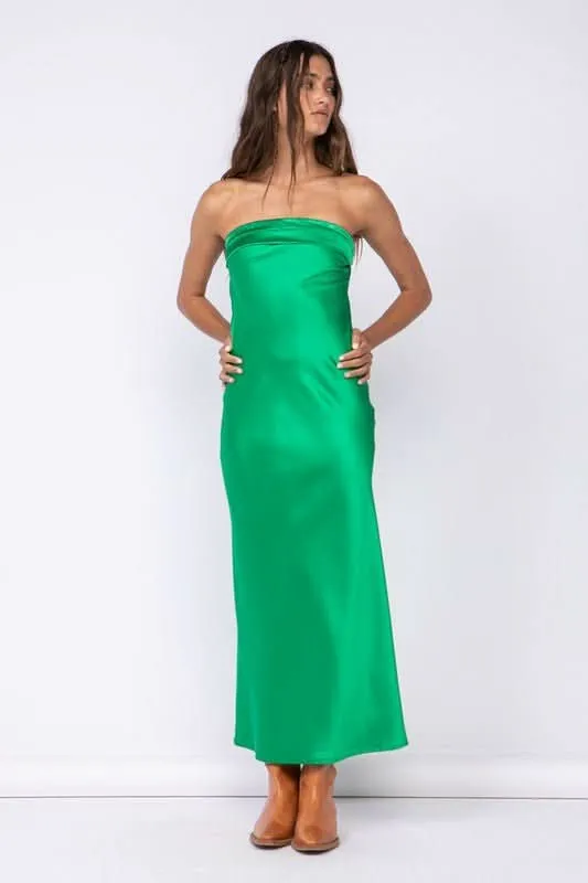 Irene Green Satin Strapless Maxi Dress sold by Boho Pink product image thumbnail 3