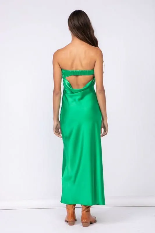 Irene Green Satin Strapless Maxi Dress sold by Boho Pink product image thumbnail 4