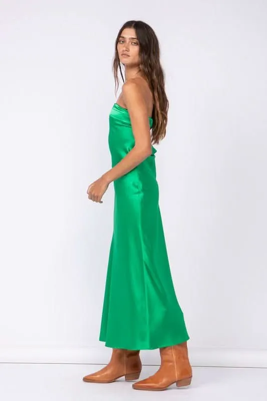 Irene Green Satin Strapless Maxi Dress sold by Boho Pink product image thumbnail 2