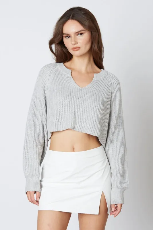 Day Off Grey Notched Neck Sweater sold by Boho Pink