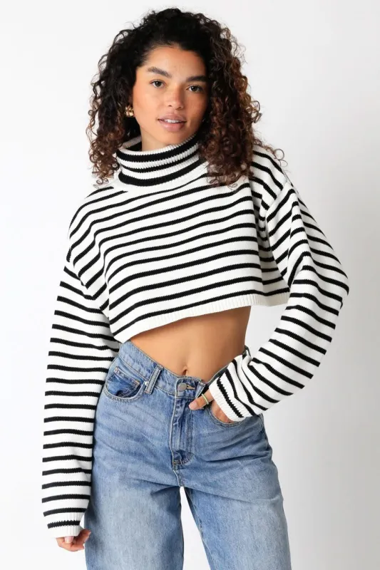 Marla White & Black Striped Cropped Turtleneck Sweater made by Olivaceous