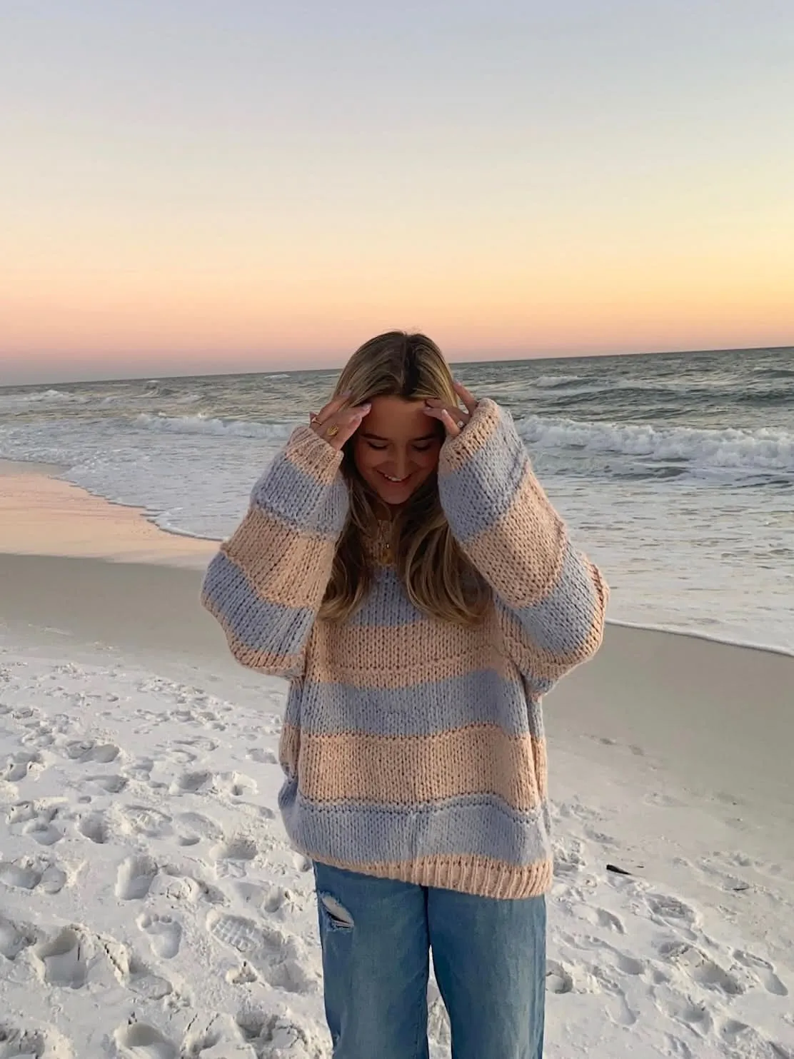 Poppy Blush and Blue Striped Oversized Sweater sold by Boho Pink product image thumbnail 3