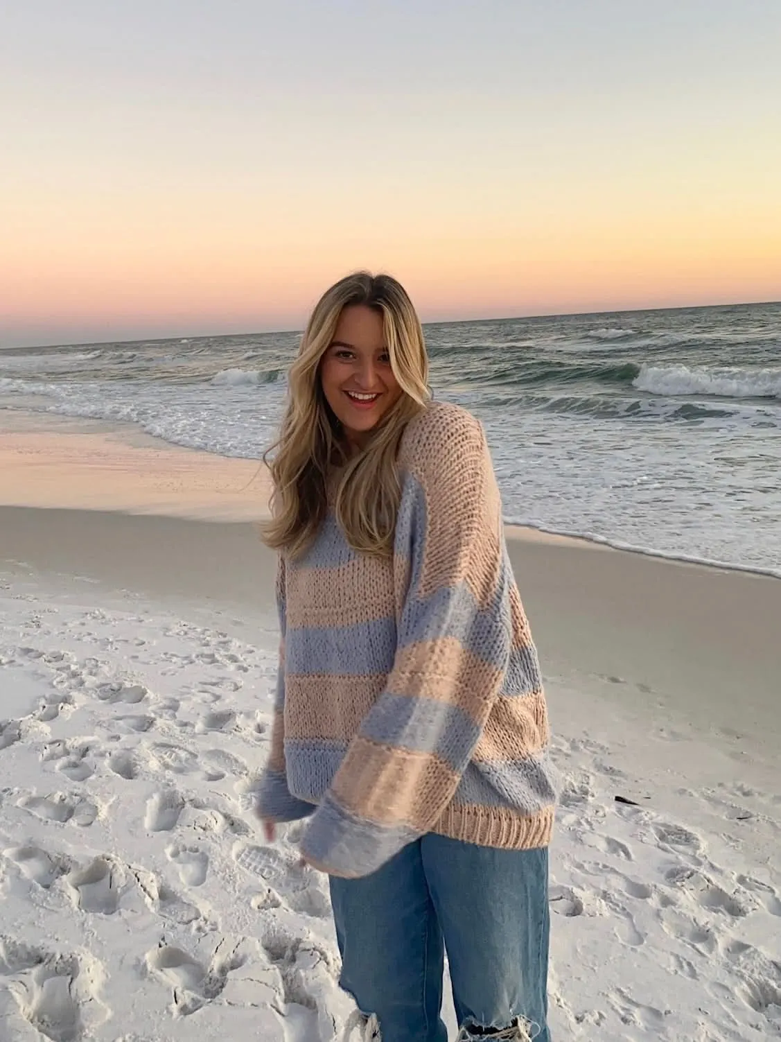 Poppy Blush and Blue Striped Oversized Sweater sold by Boho Pink product image thumbnail 2
