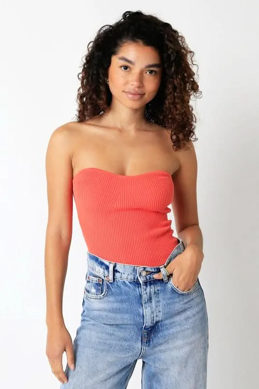 Leah Tangerine Ribbed Tube Top sold by Boho Pink