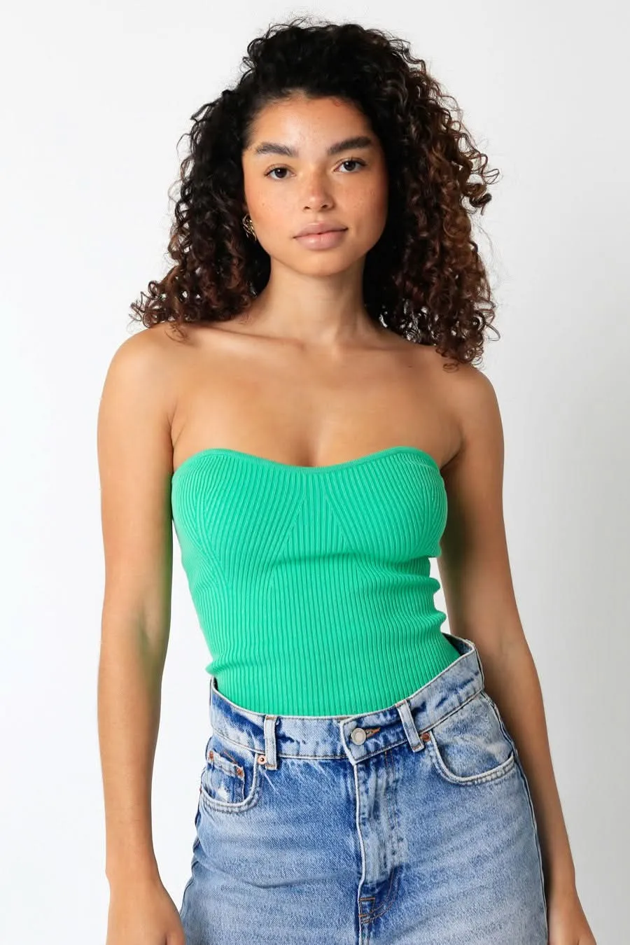 Leah Apple Green Ribbed Tube Top sold by Boho Pink
