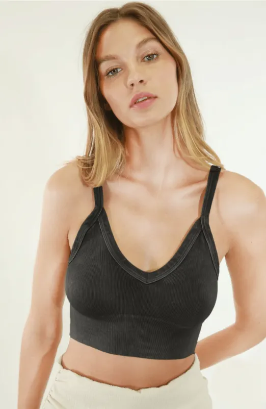 Nikibiki Vintage Black Ribbed V-Neck Crop Top sold by Boho Pink