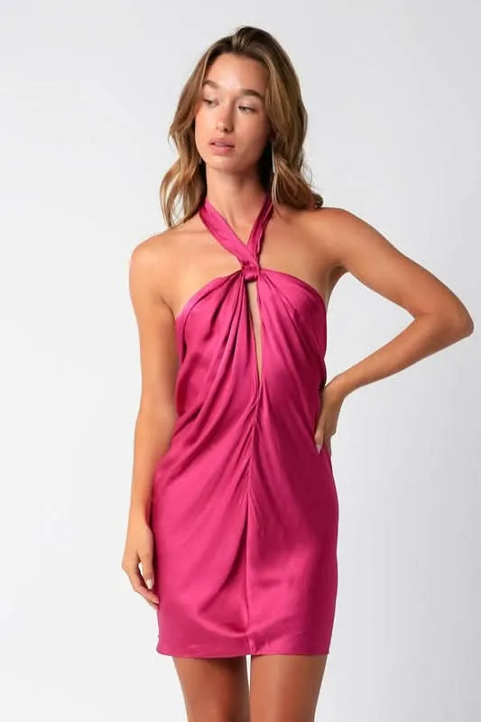 That Girl Fuchsia Satin Halter Dress made by Olivaceous