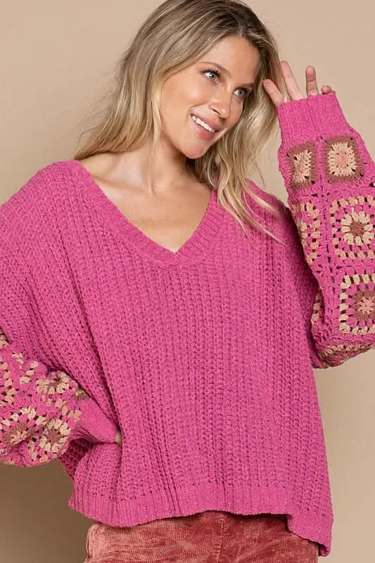 Marsha Pink Crochet Sleeve Sweater sold by Boho Pink product image thumbnail 3
