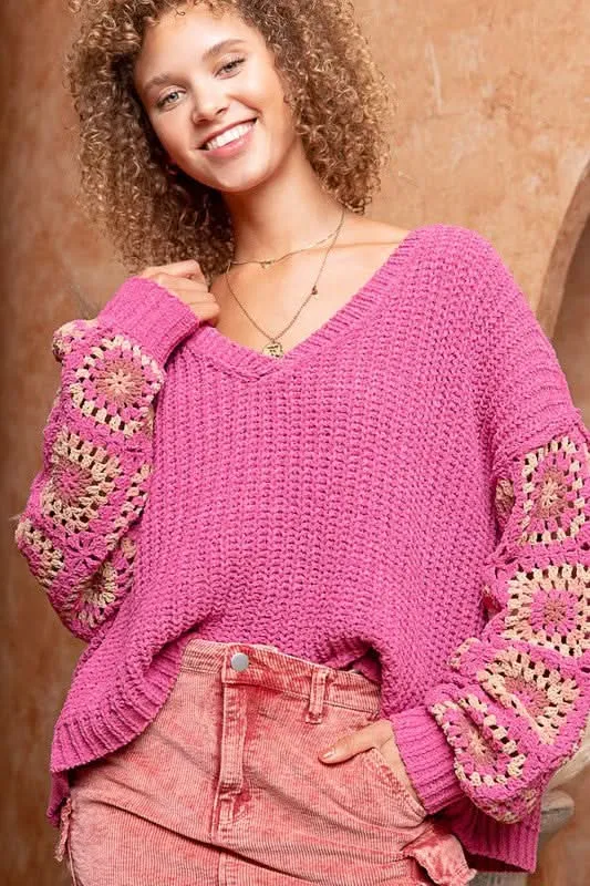 Marsha Pink Crochet Sleeve Sweater sold by Boho Pink product image thumbnail 2