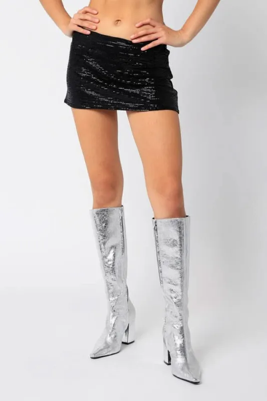 Luna Black Lurex Micro Mini Skirt sold by Boho Pink