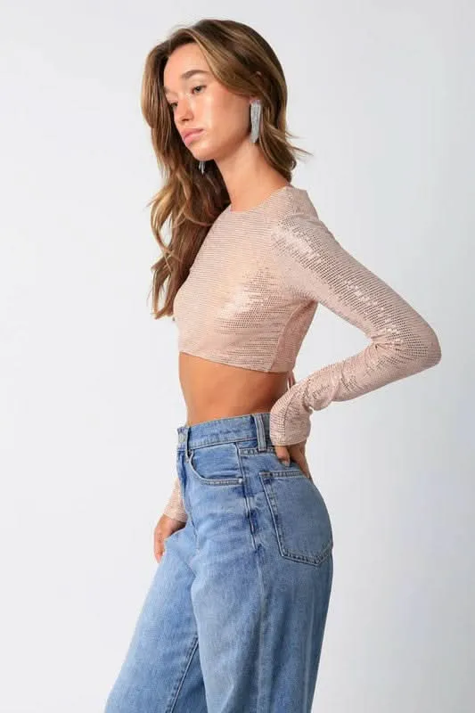 After Party Blush Lurex Crop Top sold by Boho Pink product image thumbnail 4