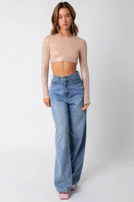 After Party Blush Lurex Crop Top sold by Boho Pink product image thumbnail 3