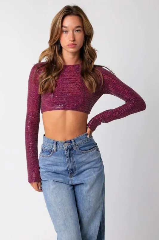 After Party Fuchsia Lurex Crop Top sold by Boho Pink