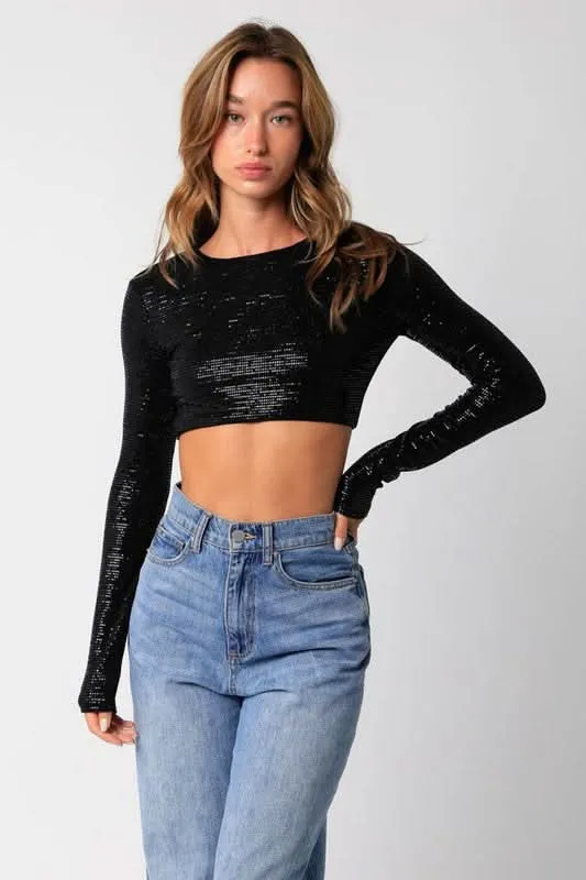 After Party Black Lurex Crop Top sold by Boho Pink