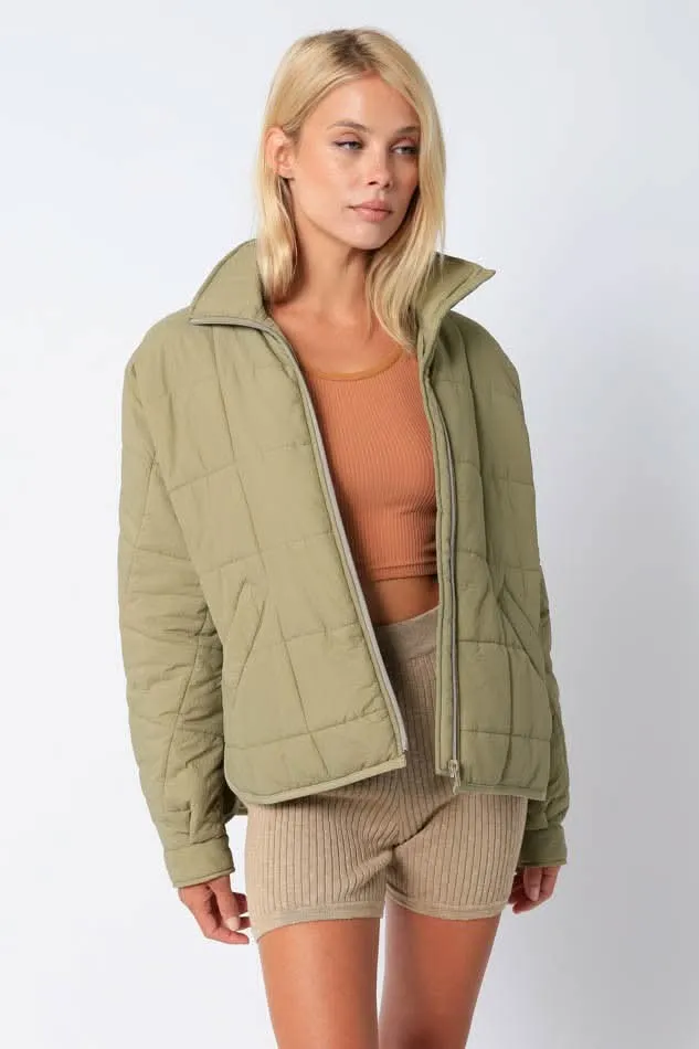 Weekender Olive Quilted Puffer Jacket sold by Boho Pink