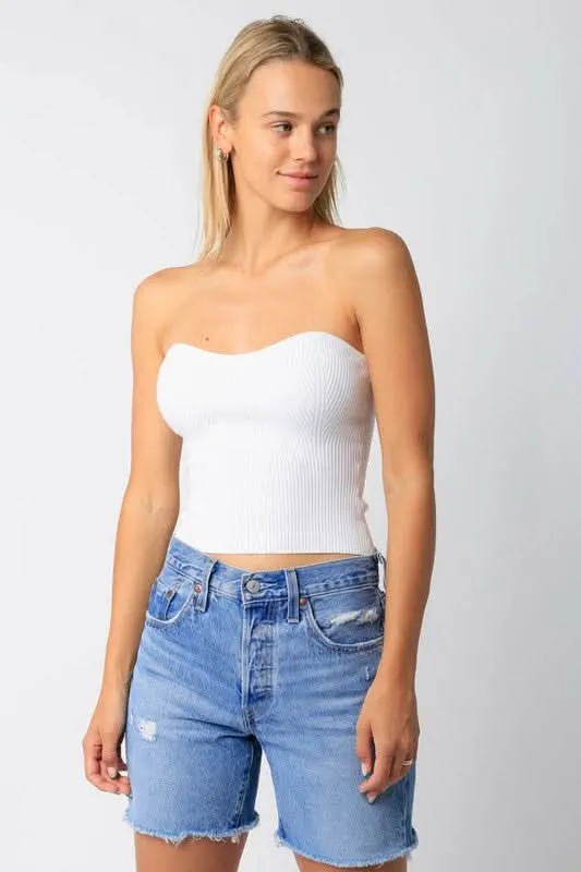 Leah White Ribbed Tube Top sold by Boho Pink
