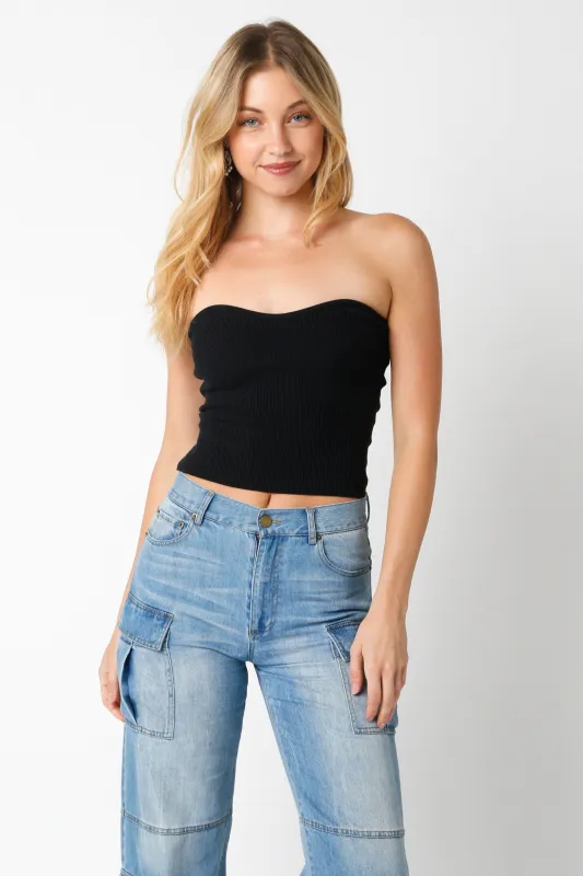 Leah Black Ribbed Tube Top sold by Boho Pink