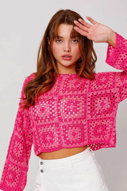 Judy Pink and Fuchsia Crochet Sweater sold by Boho Pink
