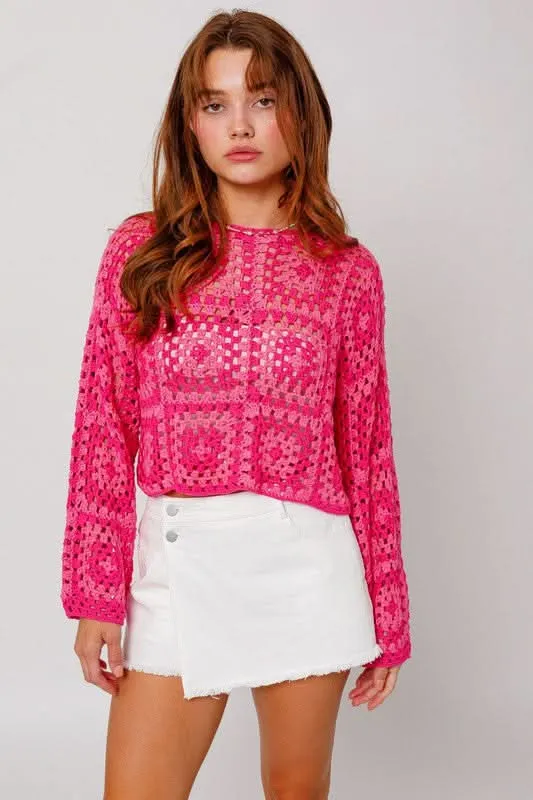 Judy Pink and Fuchsia Crochet Sweater sold by Boho Pink product image thumbnail 4