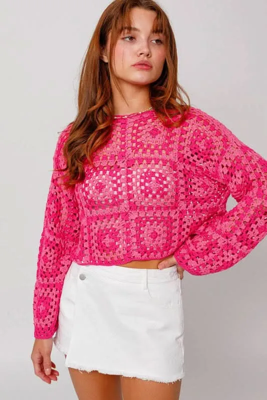 Judy Pink and Fuchsia Crochet Sweater sold by Boho Pink product image thumbnail 5