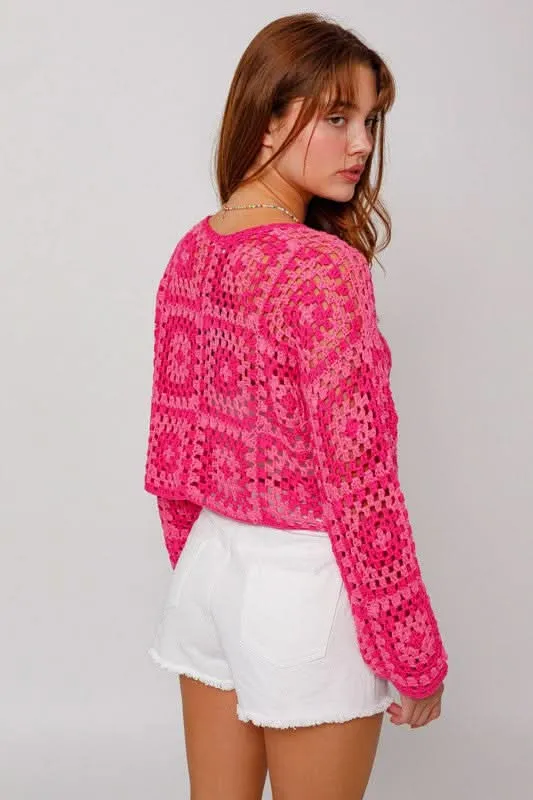 Judy Pink and Fuchsia Crochet Sweater sold by Boho Pink product image thumbnail 3