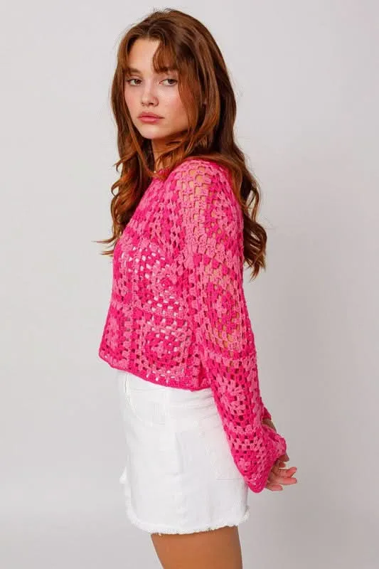 Judy Pink and Fuchsia Crochet Sweater sold by Boho Pink product image thumbnail 2