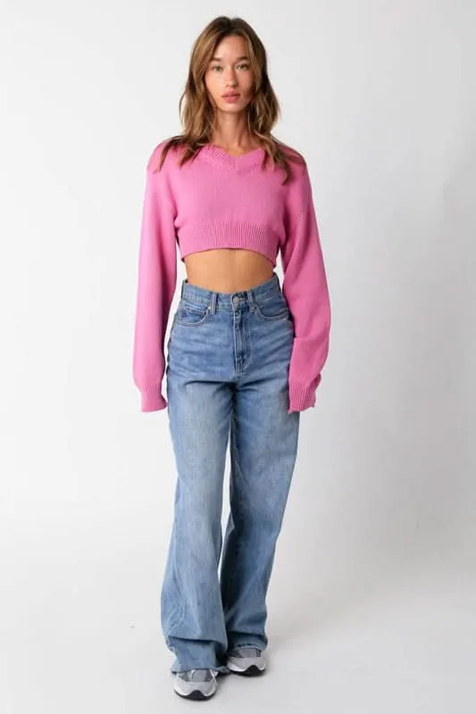 Mandie Pink V-Neck Sweater Crop sold by Boho Pink product image thumbnail 2