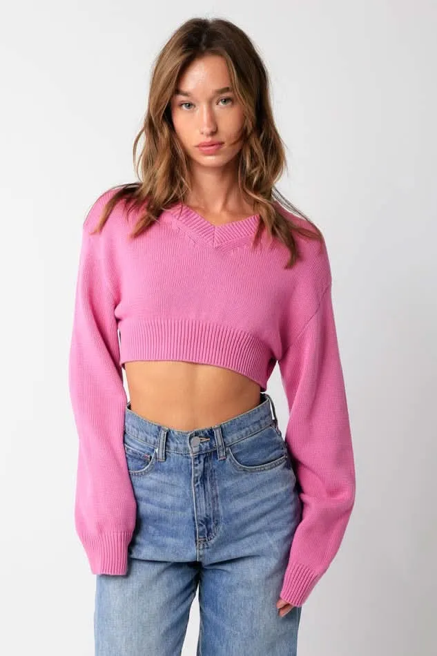 Mandie Pink V-Neck Sweater Crop sold by Boho Pink