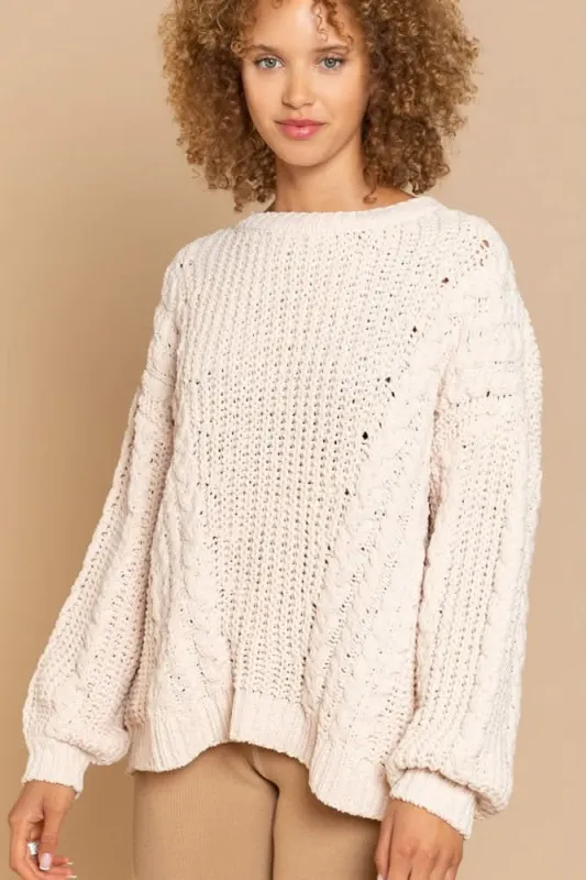 Josie Beige Oversized Knit Sweater sold by Boho Pink