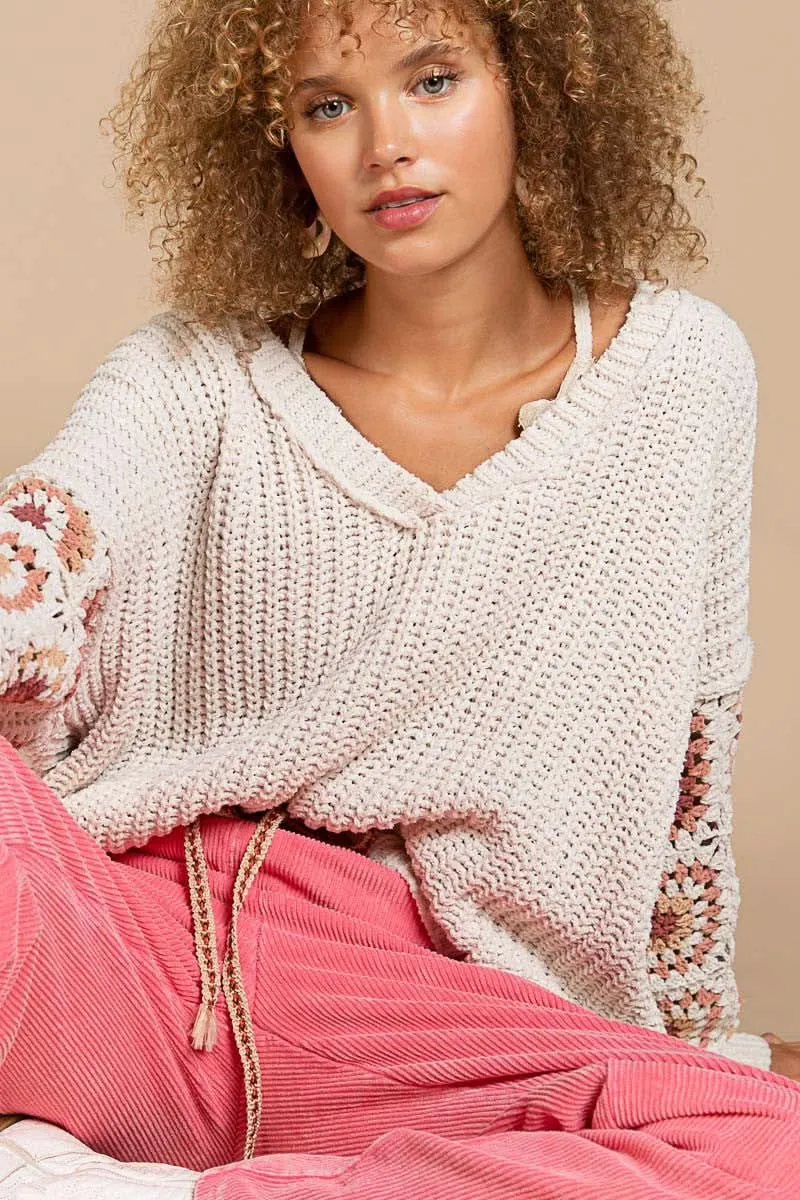 Marsha Beige Crochet Sleeve Sweater sold by Boho Pink product image thumbnail 2