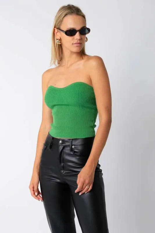 Leah Green Ribbed Tube Top sold by Boho Pink